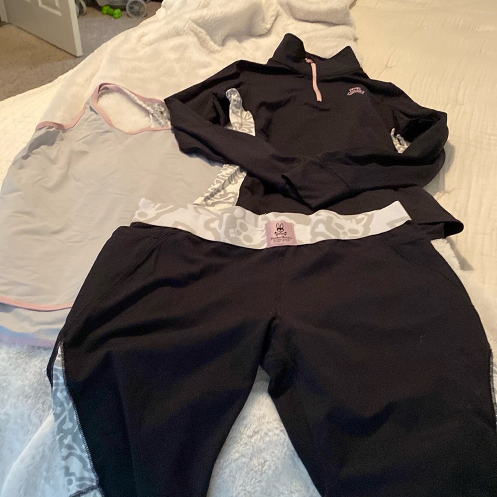 Psycho Bunny three piece set black, gray pink
